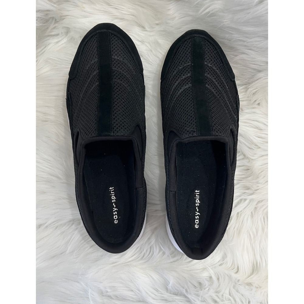 Easy Spirit TravelTime Women's 10.5 M Black White Mesh Slip-On Mule Sneakers